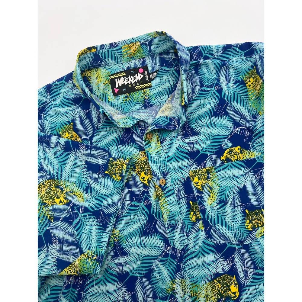Chubbies Weekend Wear‎ Shirt Mens XXL Floral Safari Cheetah Stretch Short Sleeve